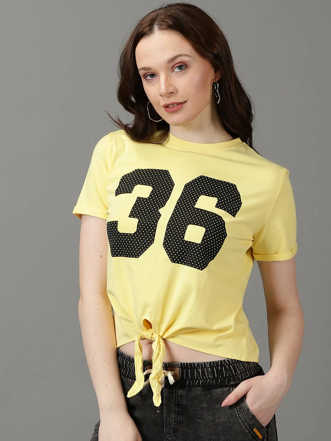 Women Printed Yellow Boxy Top