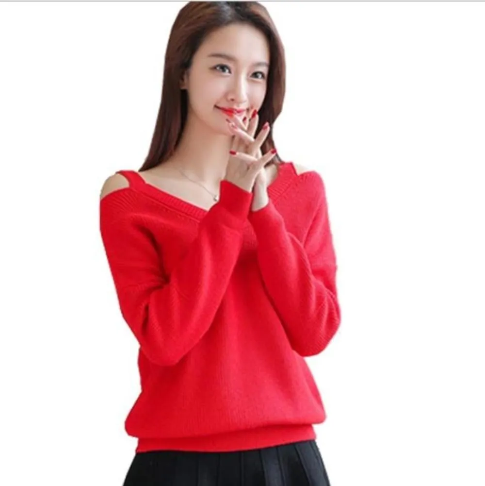 Womens Cut Shoulder V Neck Sweater