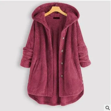 Women's Fashion Temperament Pure Color Hooded Double-sided Velvet Sweatshirt Coat