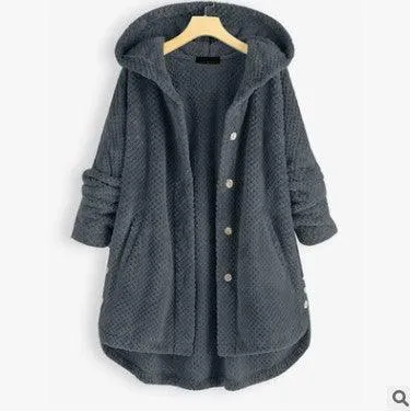 Women's Fashion Temperament Pure Color Hooded Double-sided Velvet Sweatshirt Coat