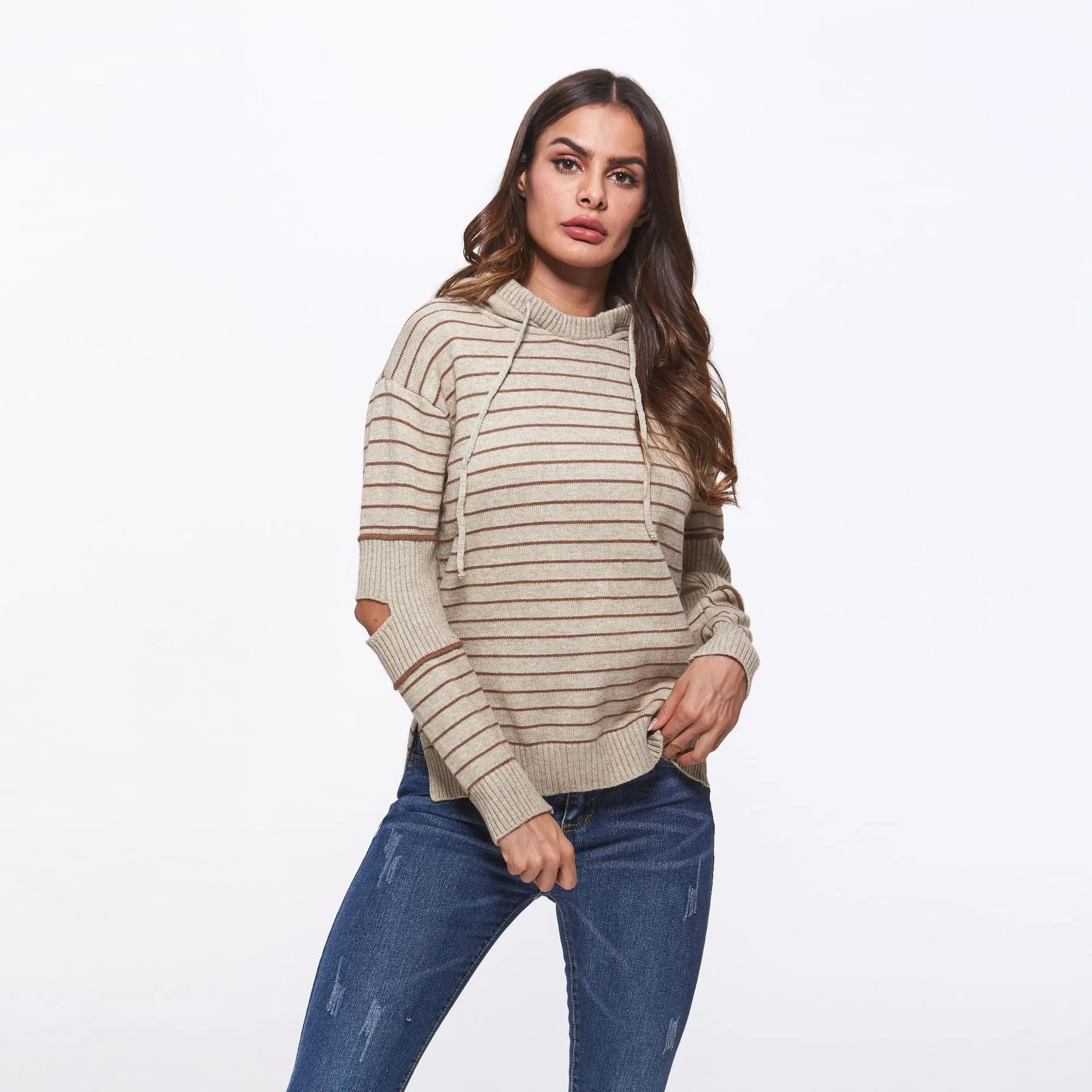 Women's hooded striped sweater