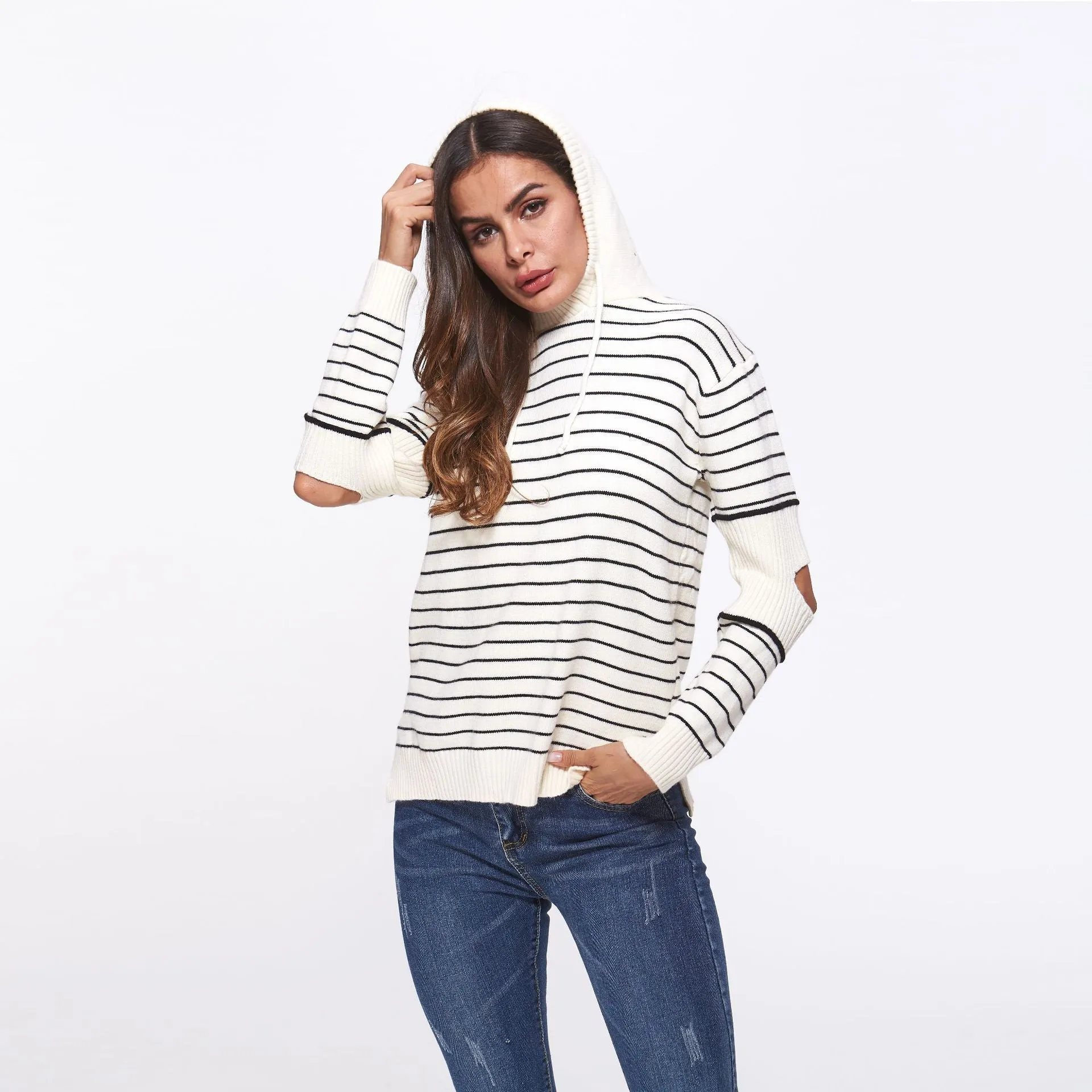 Women's hooded striped sweater