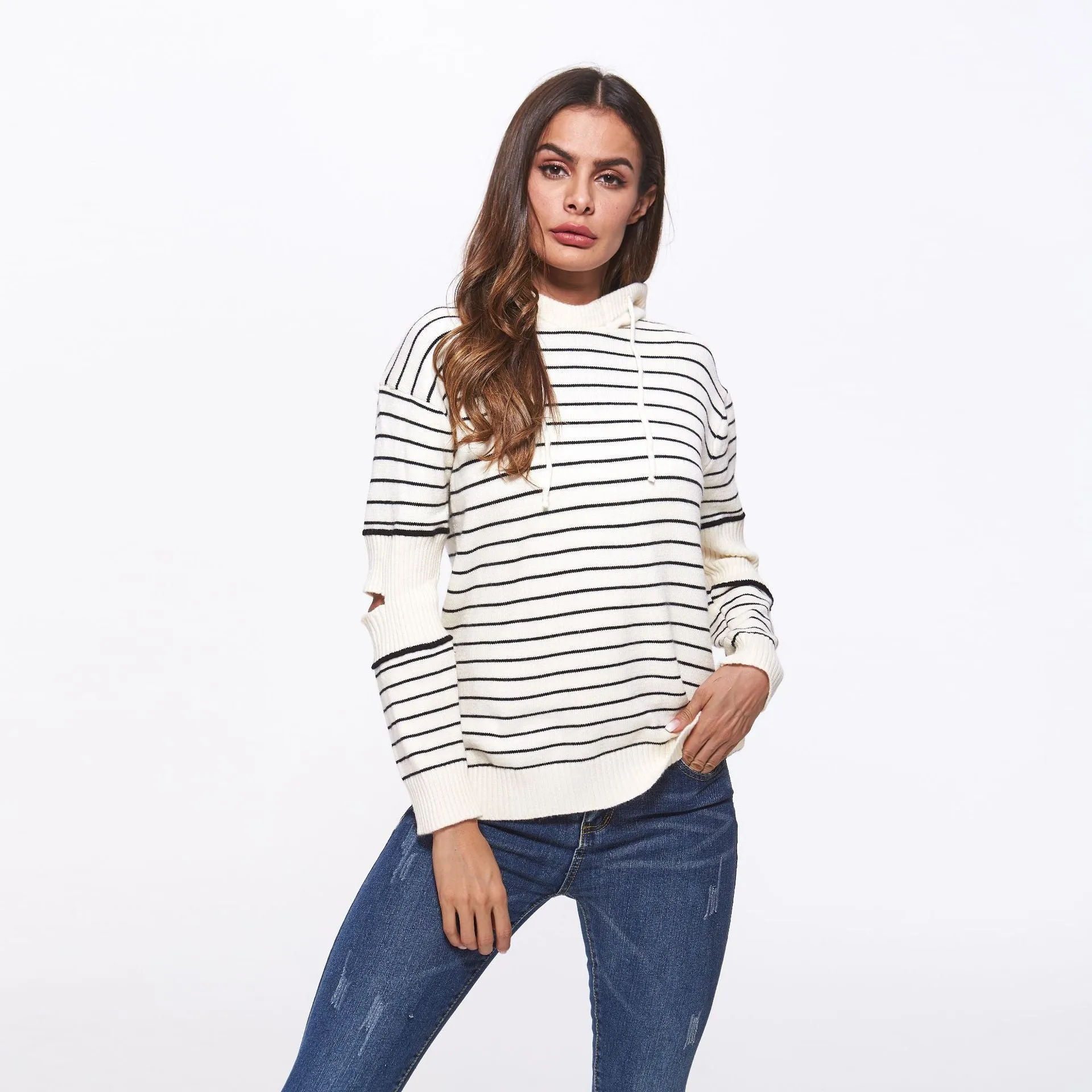 Women's hooded striped sweater