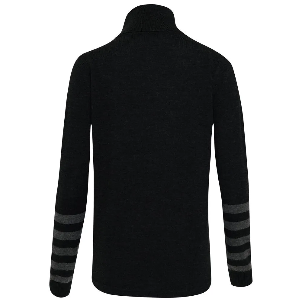 Womens Merino Roll Neck Sweater (Black/Smoke)