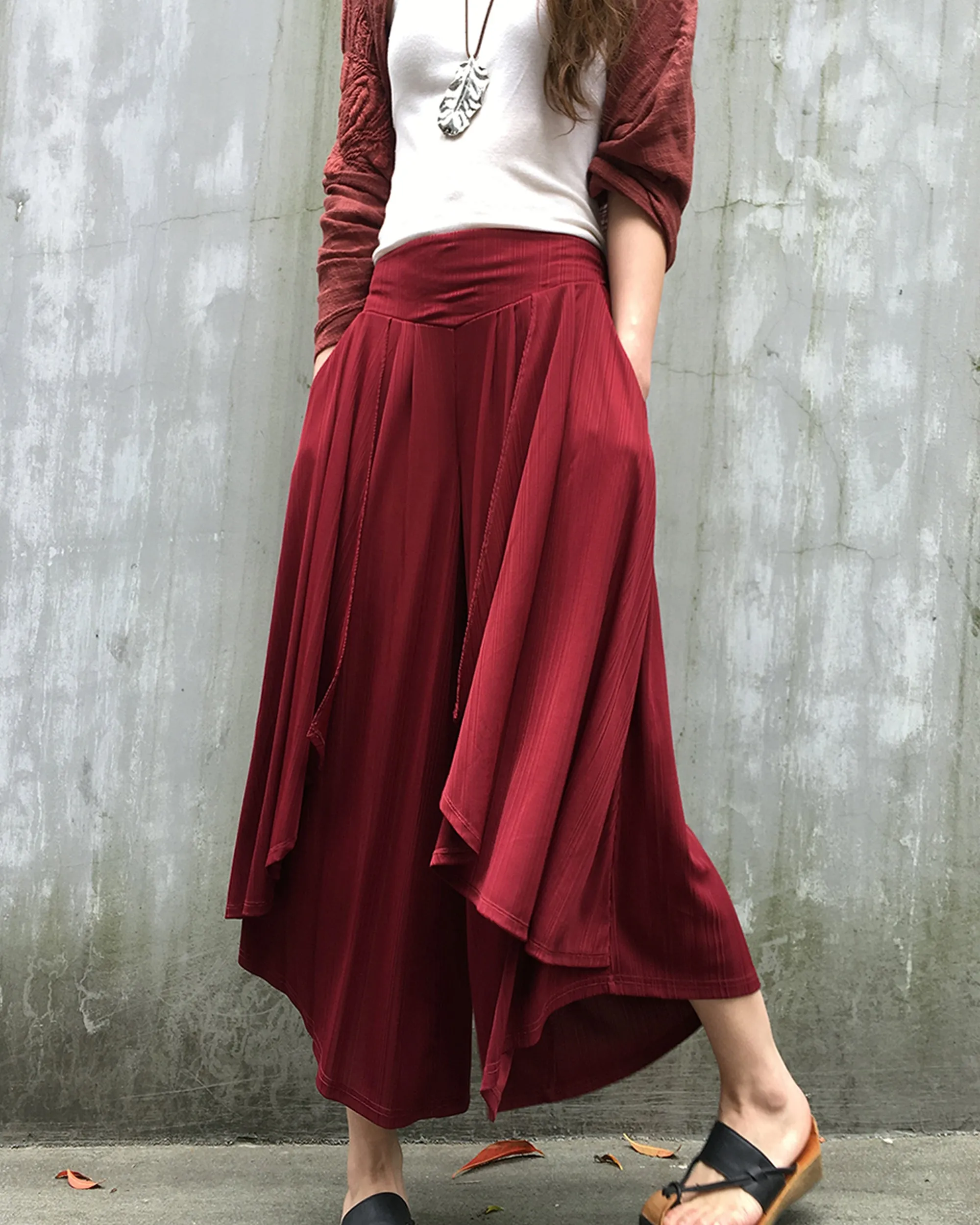 Women's yoga skirt pants/pleated skirt pants/oversized pants/elastic waist pants/asymmetrical trousers (K1661)