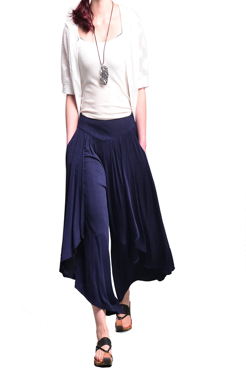 Women's yoga skirt pants/pleated skirt pants/oversized pants/elastic waist pants/asymmetrical trousers (K1661)