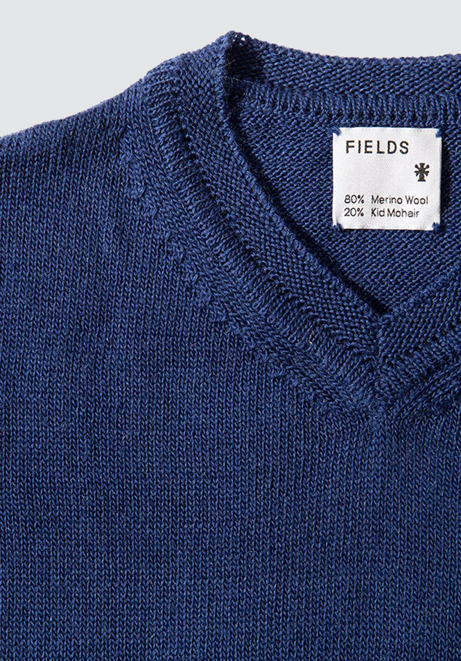 Wool & Mohair V-Neck Sweater | Blue Depths