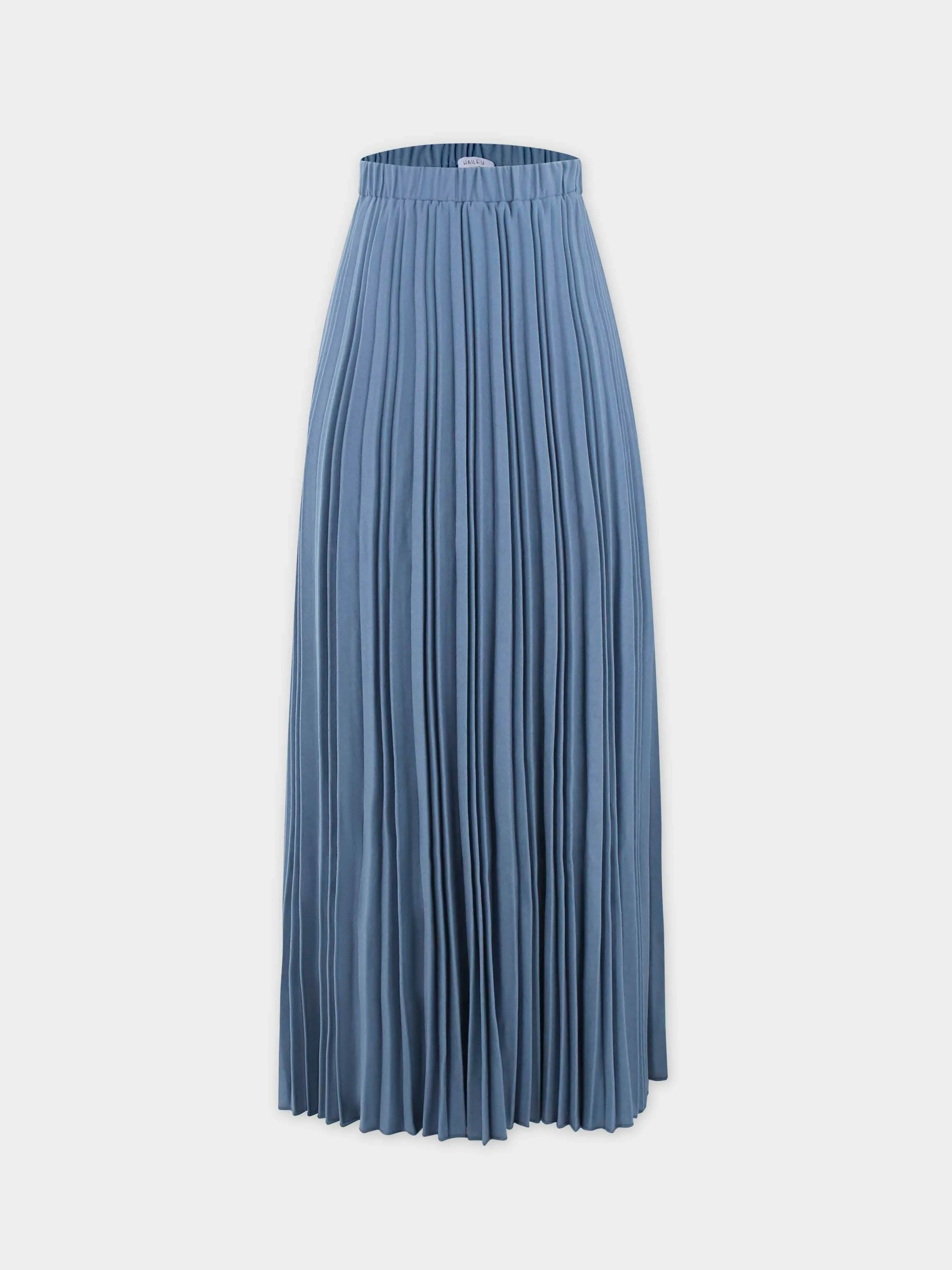 Wool Blend Pleated Skirt-Denim Blue