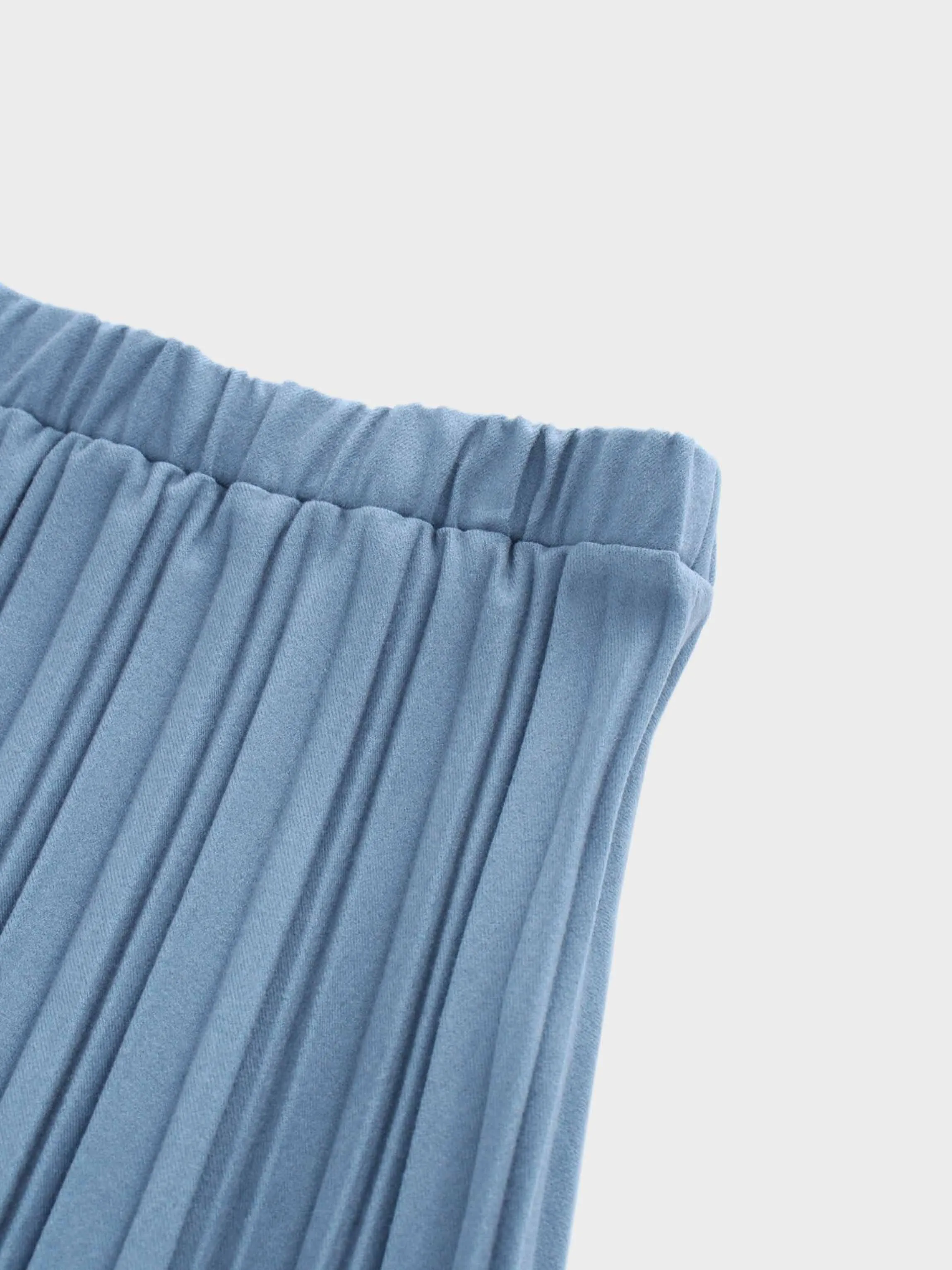 Wool Blend Pleated Skirt-Denim Blue