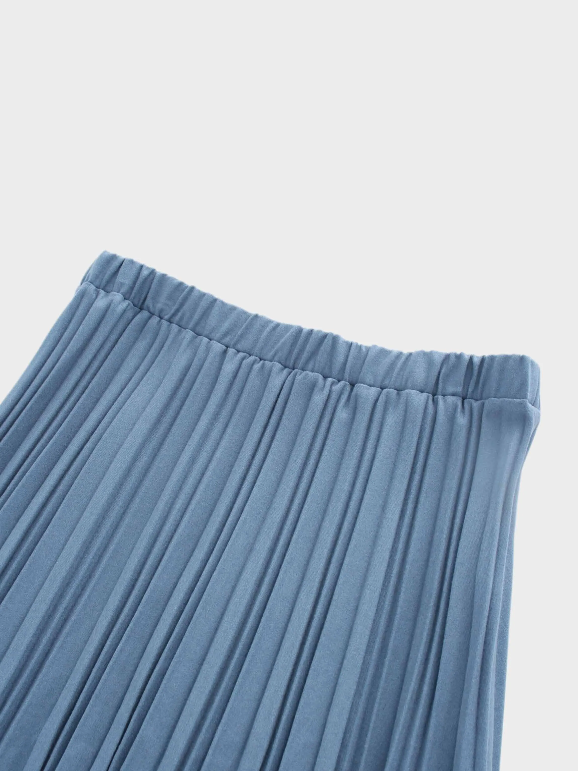 Wool Blend Pleated Skirt-Denim Blue