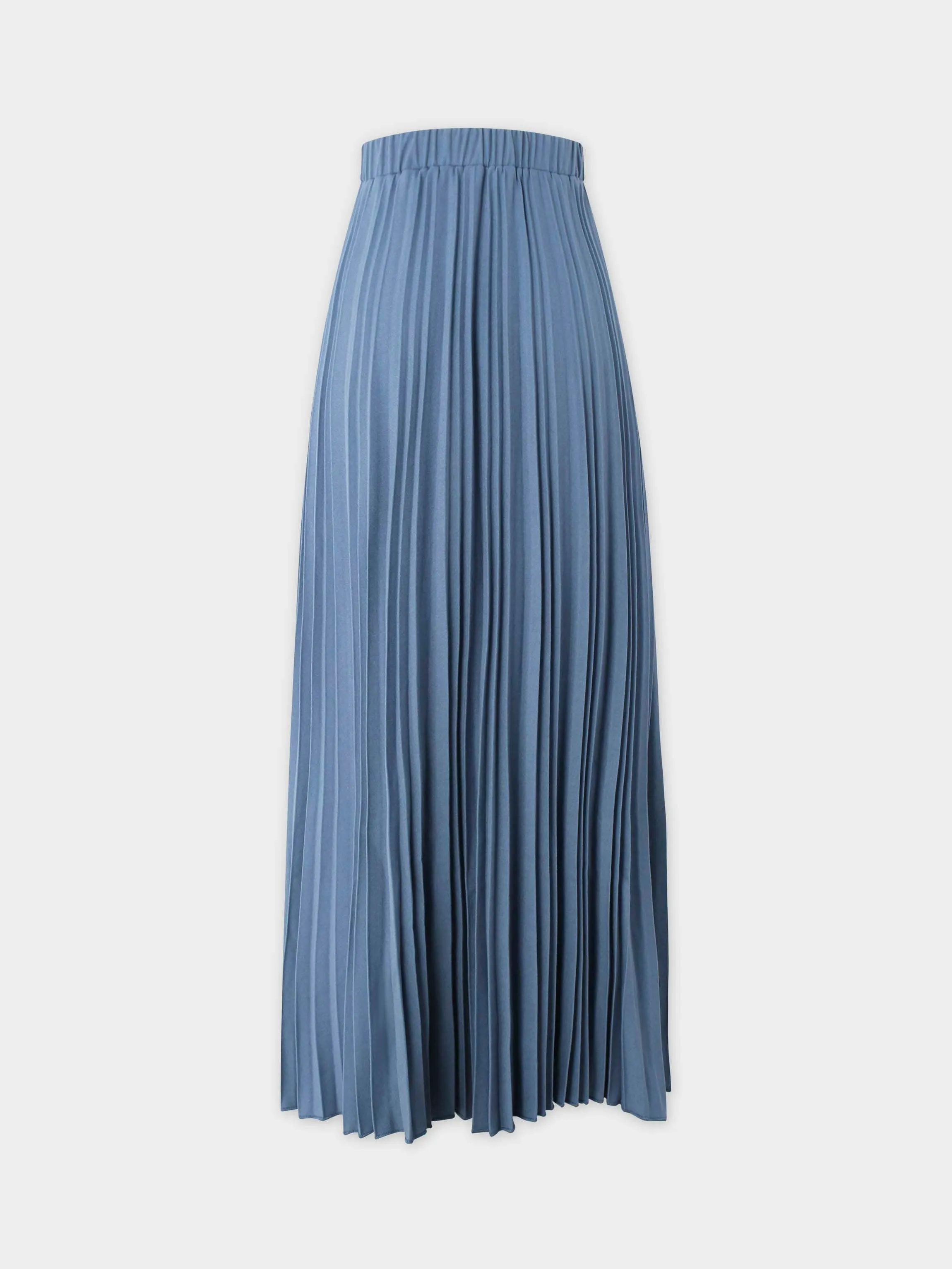 Wool Blend Pleated Skirt-Denim Blue