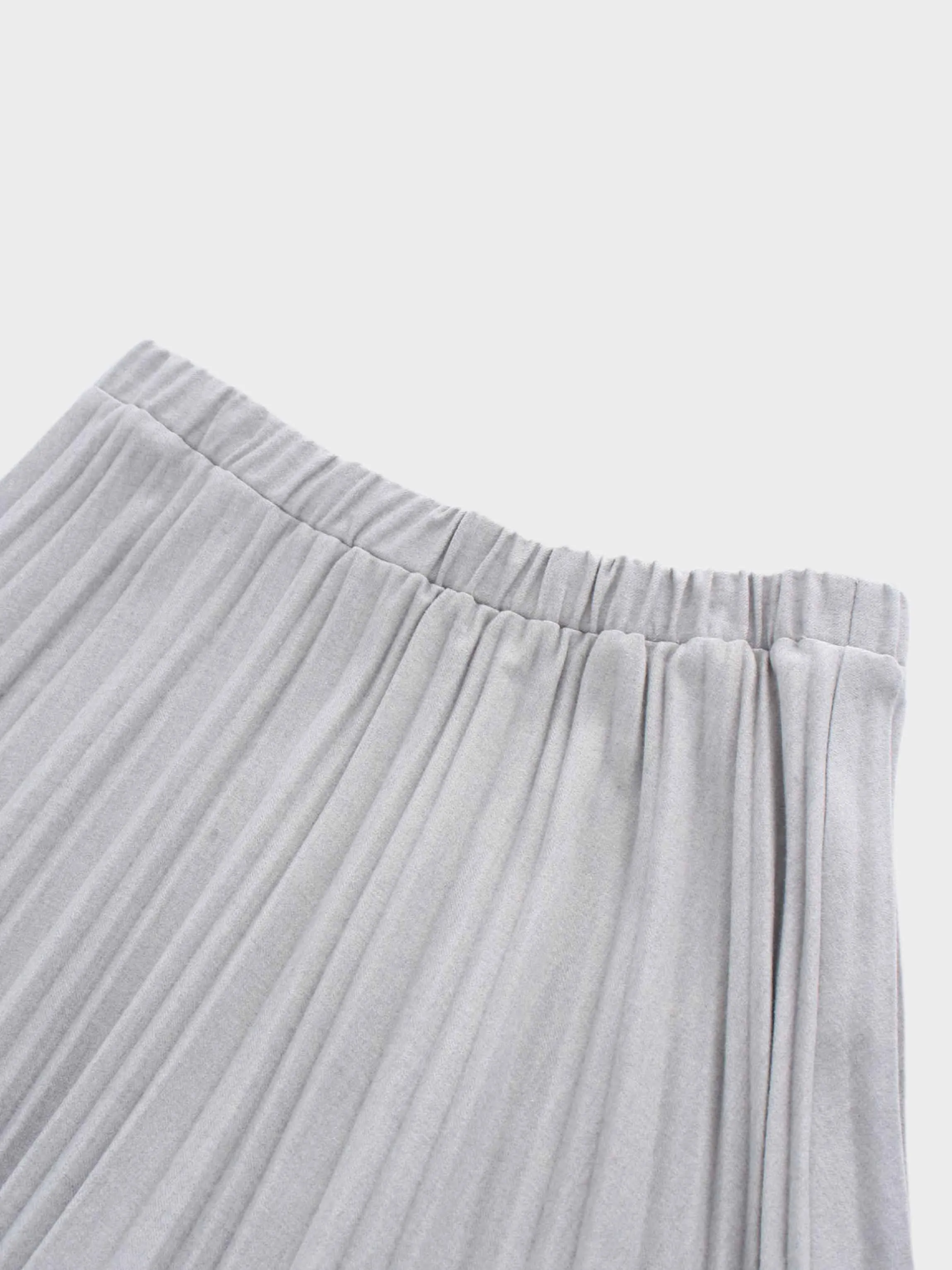 Wool Blend Pleated Skirt-Light Grey