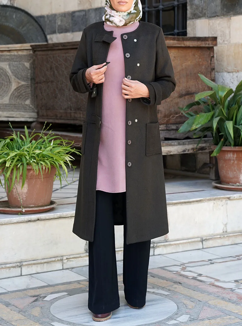 Wool Coat with Buttoned Tabs