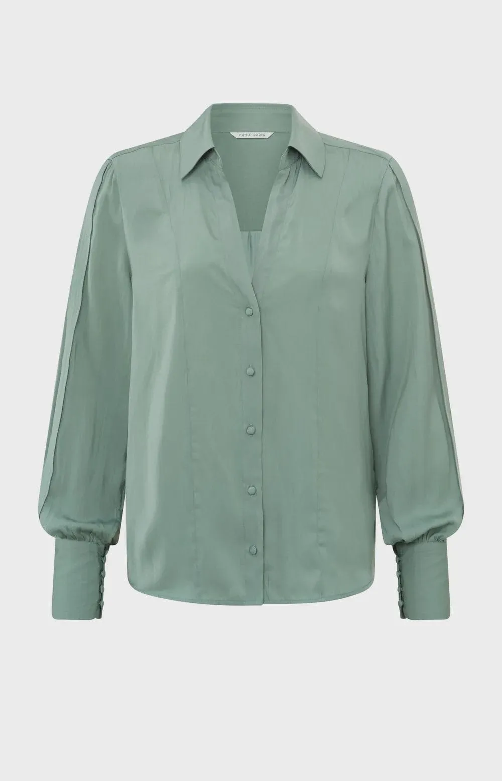 Yaya Blouse with Long Sleeves and Pleat Details Jade Green