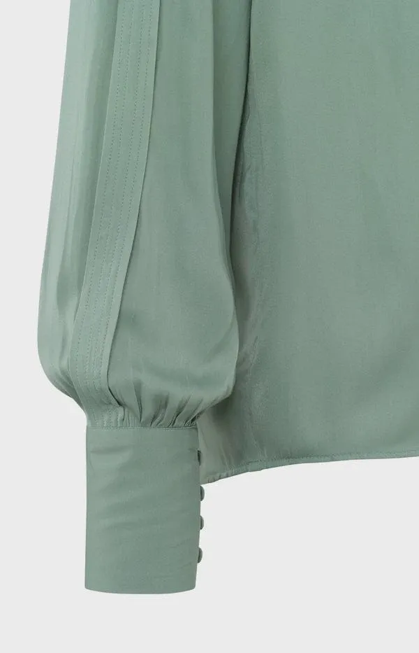 Yaya Blouse with Long Sleeves and Pleat Details Jade Green