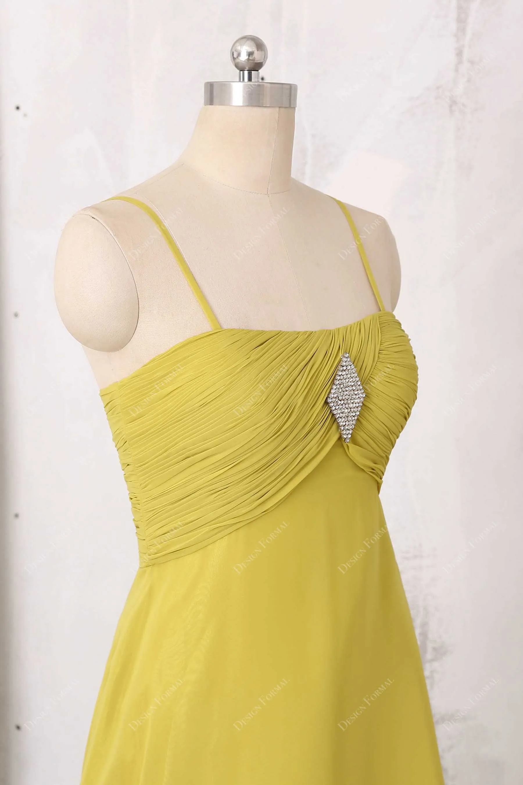 Yellow Chiffon Spaghetti Straps Empire A-line Formal Dress