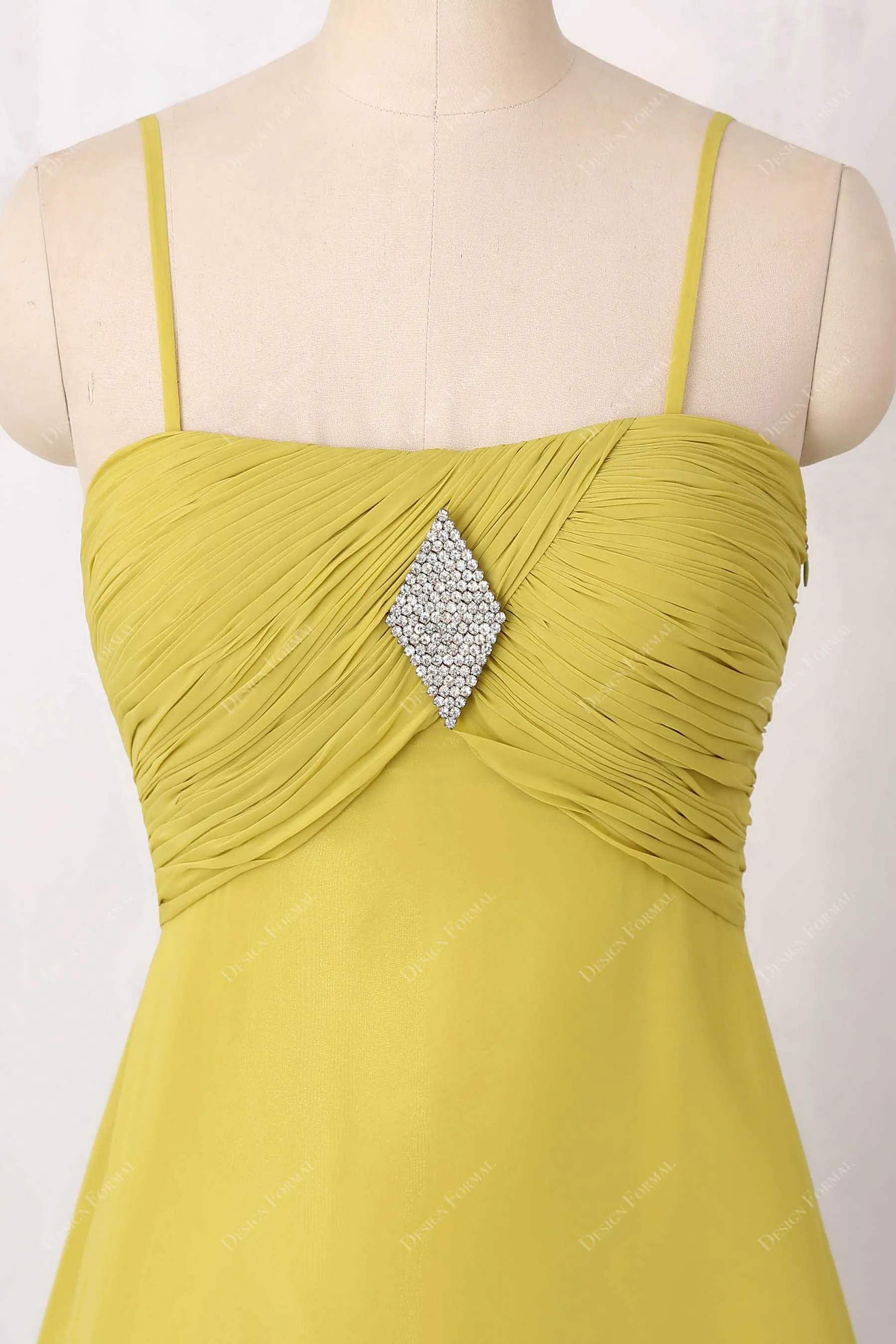 Yellow Chiffon Spaghetti Straps Empire A-line Formal Dress