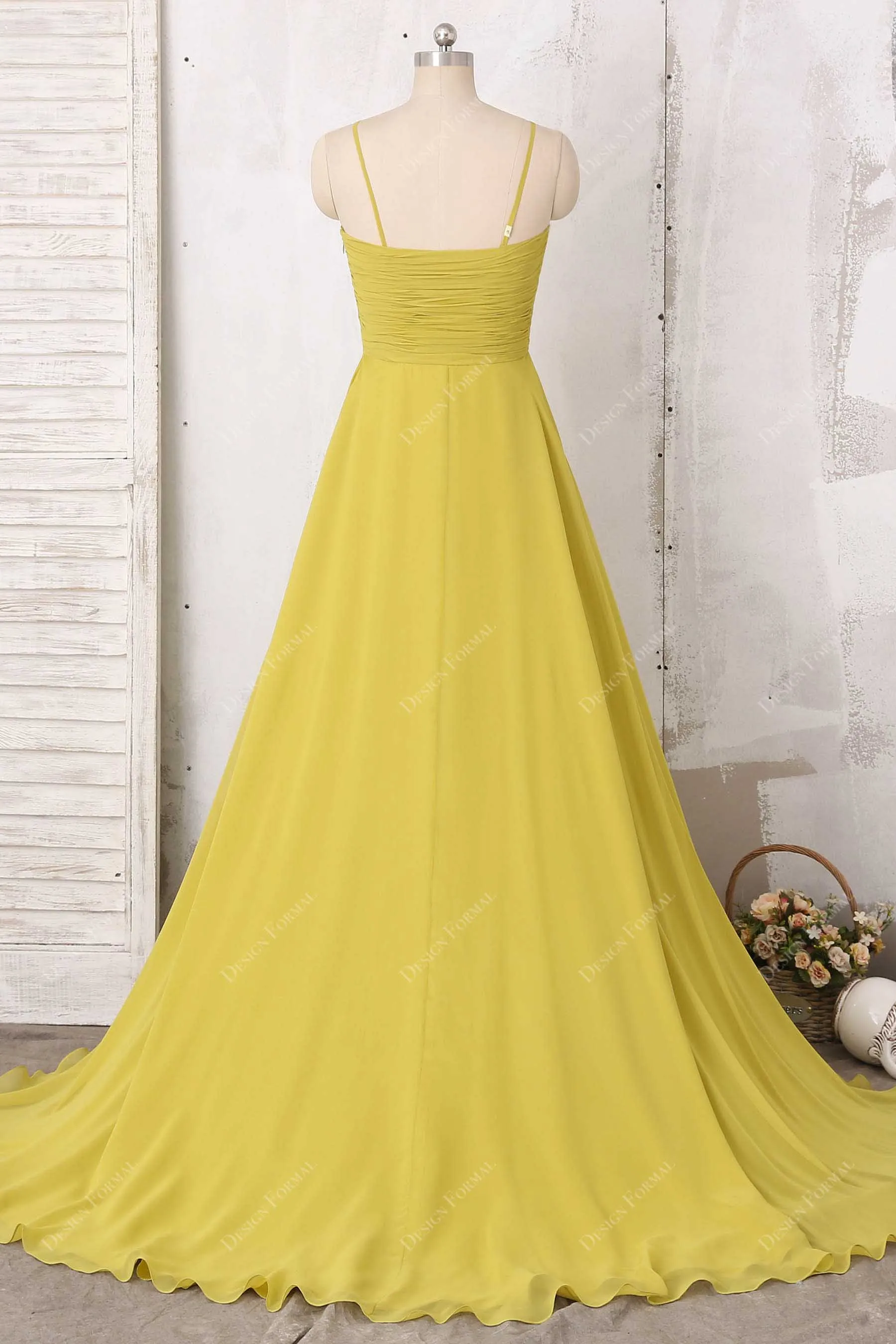 Yellow Chiffon Spaghetti Straps Empire A-line Formal Dress