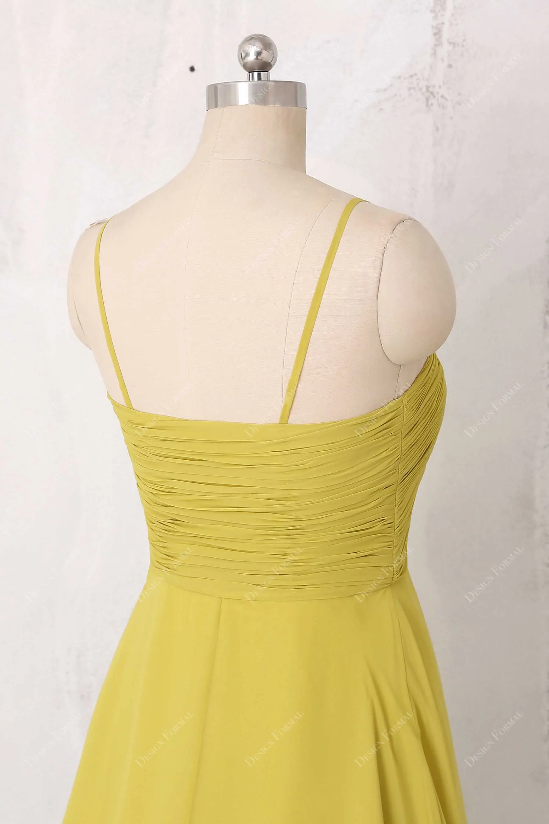 Yellow Chiffon Spaghetti Straps Empire A-line Formal Dress