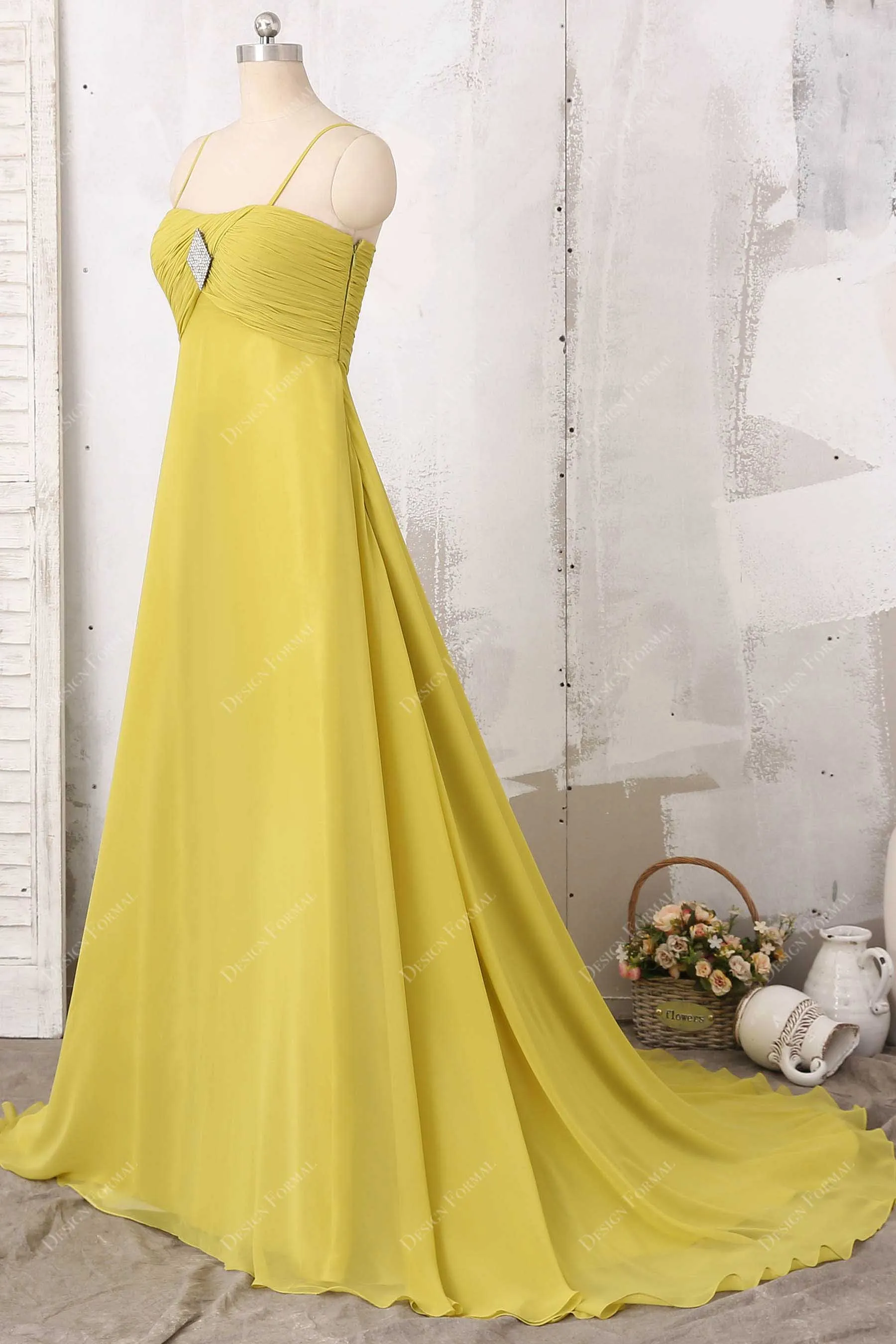 Yellow Chiffon Spaghetti Straps Empire A-line Formal Dress